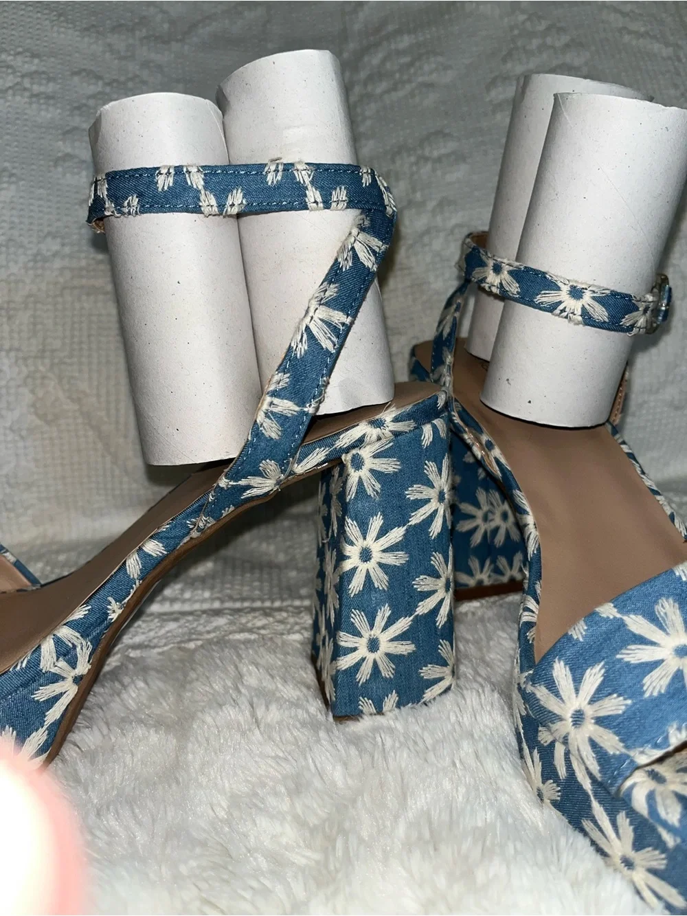 Maurices Blue Floral Platform Sandals with Ankle Strap